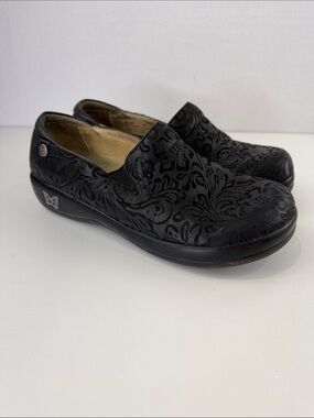 Alegria Black Embossed Slip-On Clog